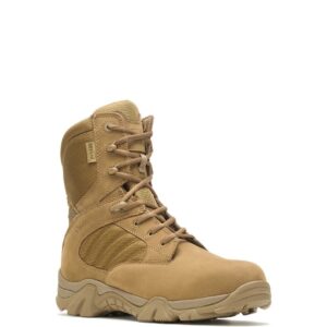A 3/4 turned Bates Men's GX-8 Side-Zip Waterproof Composite Toe 8" Lace Up Uniform Boot.