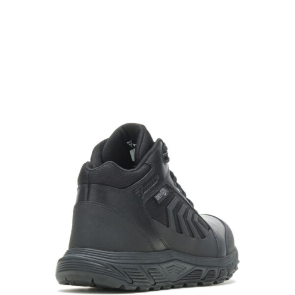 A look at the back and heel of a Bates Men's Rush Shield Mid DRYGuard 6" Lace Up Uniform Boot.
