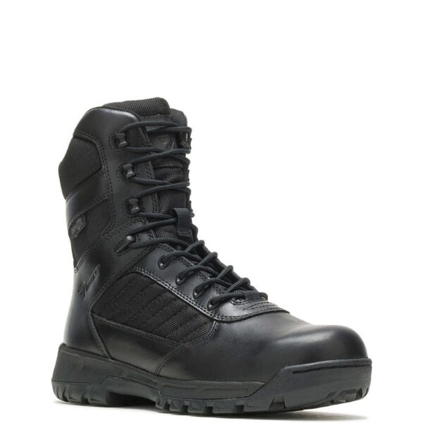 A 3/4 turned Bates Men's Tactical Sport 2 Tall Side-Zip DRYGuard 8" Lace Up Uniform Boot.