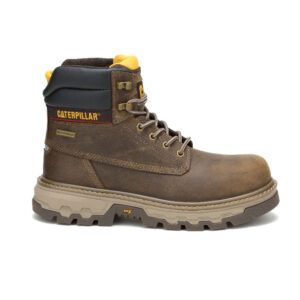 A right profile facing CAT Men's Colorado Equip Waterproof Composite Toe 6" Lace Up Work Boot.