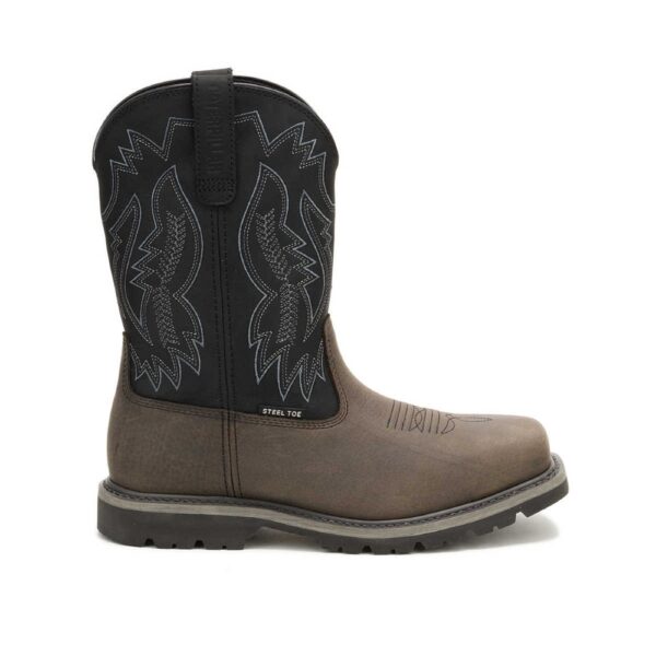 A right profile facing CAT Men's Colorado Frontier Steel Toe Pull-On Work Boot.