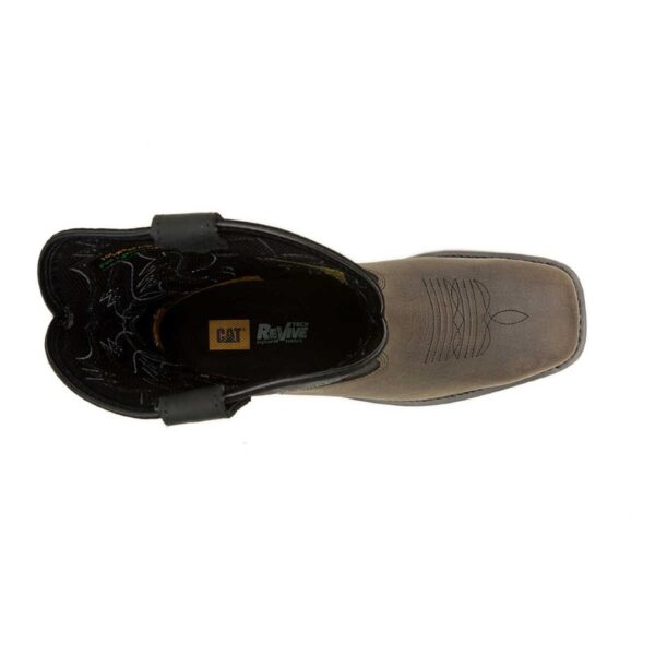 A bird's eye view of the top of a CAT Men's Colorado Frontier Steel Toe Pull-On Work Boot.