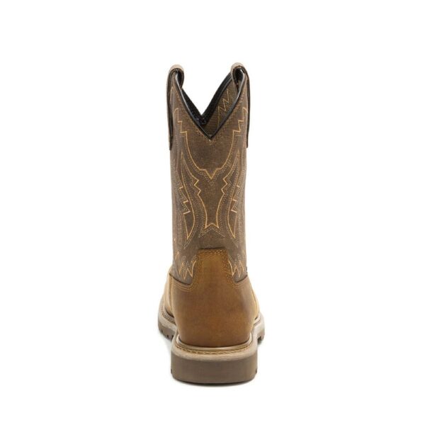 A look at the back and heel of a CAT Men's Colorado Frontier Steel Toe Pull-On Work Boot.
