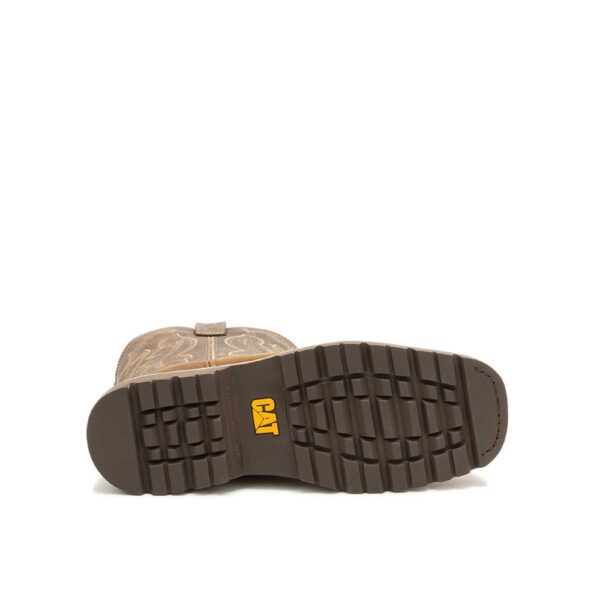 A look at the sole of a CAT Men's Colorado Frontier Steel Toe Pull-On Work Boot.