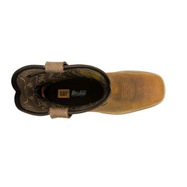 A bird's eye view of the top of a CAT Men's Colorado Frontier Steel Toe Pull-On Work Boot.
