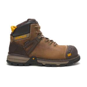 A right profile facing CAT Men's Excavator Superlite Waterproof Carbon Toe 6" Lace Up Work Boot.