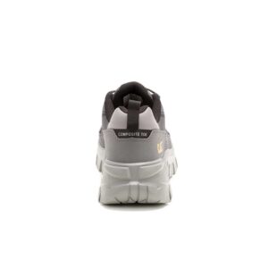 A look at the back and heel of a CAT Men's Invader Sport Lo Mesh Composite Toe Work Shoe.