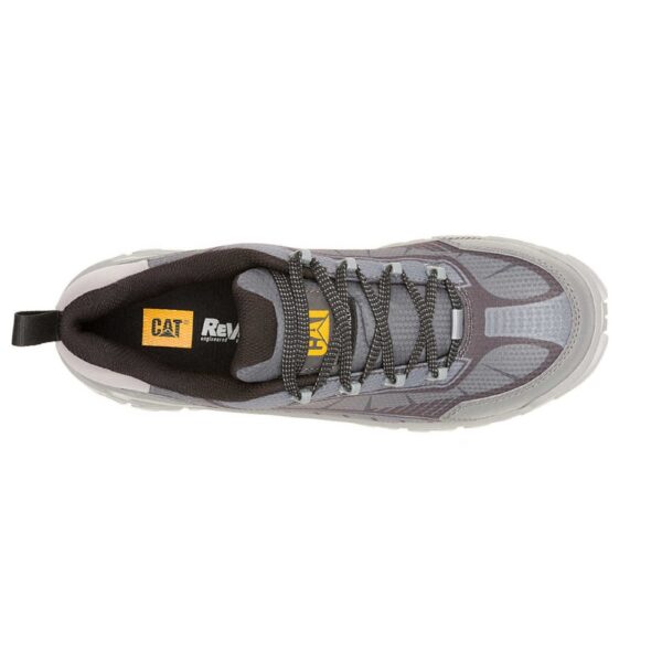 A bird's eye view of the top of a CAT Men's Invader Sport Lo Mesh Composite Toe Work Shoe.