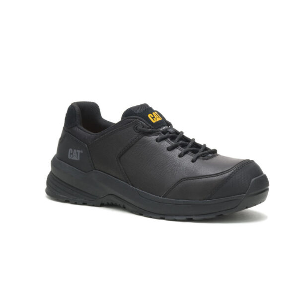 A 3/4 turned CAT Men's Streamline 2.0 Leather Composite Toe Work Shoe.
