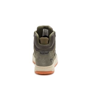 A look at the back and heel of a CAT Men's Streamline Court Mid Composite Toe Work Shoe.