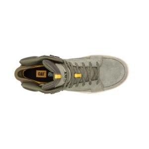A bird's eye view of the top of a CAT Men's Streamline Court Mid Composite Toe Work Shoe.
