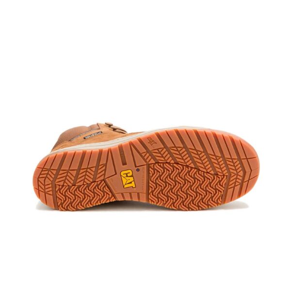 A look at the sole of a CAT Men's Streamline Court Mid Composite Toe Work Shoe.
