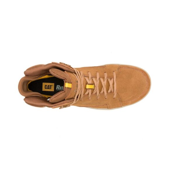 A bird's eye view of the top of a CAT Men's Streamline Court Mid Composite Toe Work Shoe.