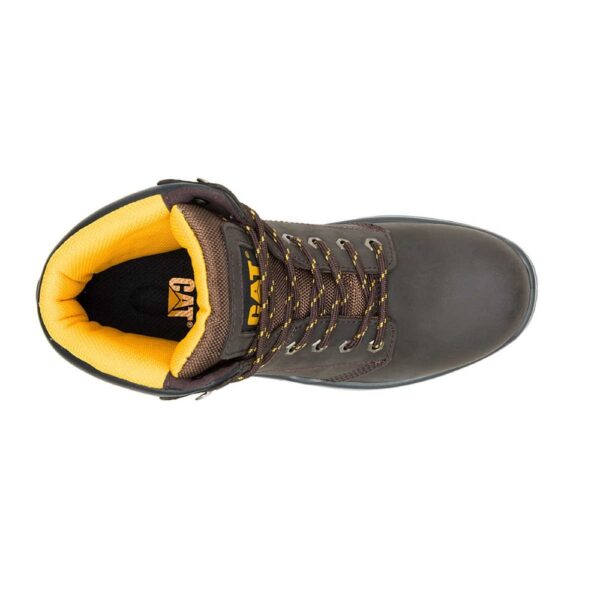 A bird's eye view of the top of a CAT Men's Striver 6" Lace Up Work Boot.