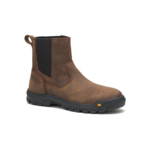 A 3/4 turned CAT Men's Wheelbase Steel Toe Pull-On Work Boot.