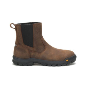 A right profile facing CAT Men's Wheelbase Steel Toe Pull-On Work Boot.
