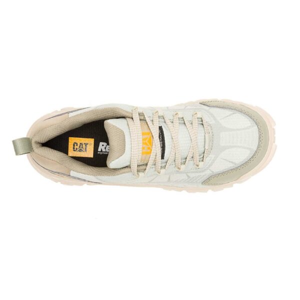 A bird's eye view of the top of a CAT Women's Invader Sport Lo Mesh Composite Toe Work Shoe.
