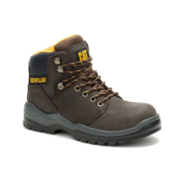 A 3/4 turned CAT Women's Striver Steel Toe 6" Lace Up Work Boot.