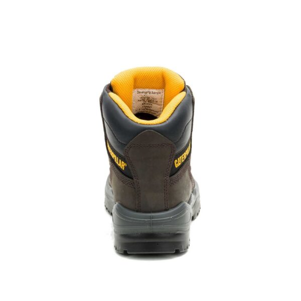 A look at the back and heel of a CAT Women's Striver Steel Toe 6" Lace Up Work Boot.