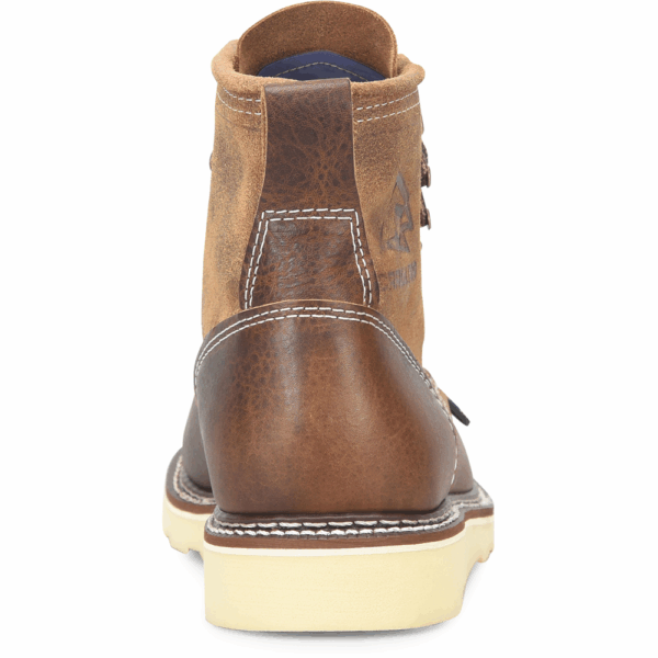 A look at the back and heel of a Carolina Amp Roughout 6" Lace Up Work Boot.