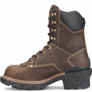 A look at the instep on a Carolina Cardinal Capacity Waterproof Composite Toe 8" Logger Work Boot.