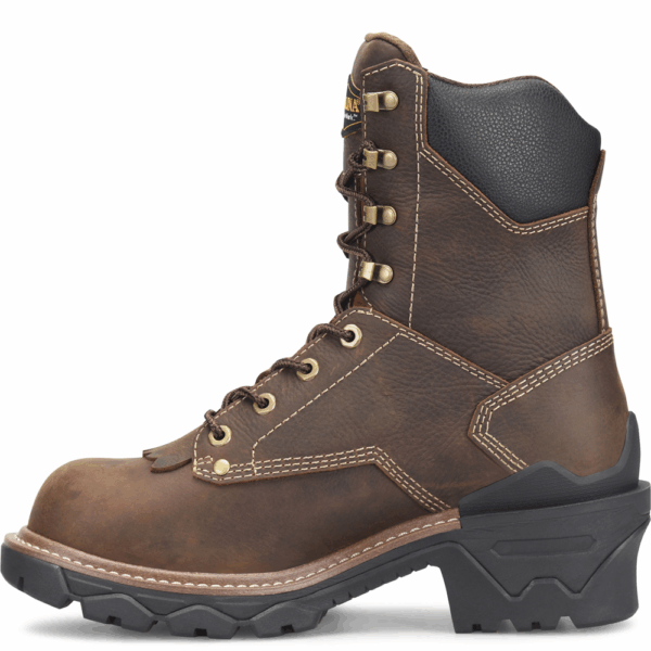 A look at the instep on a Carolina Cardinal Capacity Waterproof Composite Toe 8" Logger Work Boot.