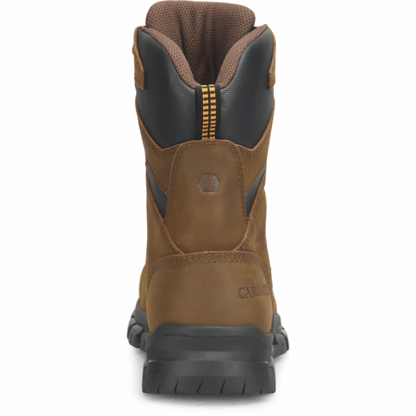 A look at the back and heel of a Carolina Gruntz Waterproof Steel Toe 8" Lace Up Work Boot.