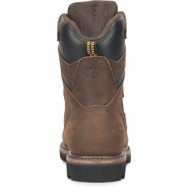 A look at the back and heel of a Carolina Gruntz Waterproof Steel Toe 8" Lace Up Work Boot.