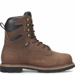 A right profile facing shot of a Carolina Gruntz Waterproof Steel Toe 8" Lace Up Work Boot.