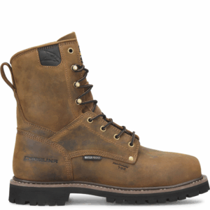 A right profile facing shot of a Carolina Judge Waterproof Composite Toe 8" Lace Up Work Boot.