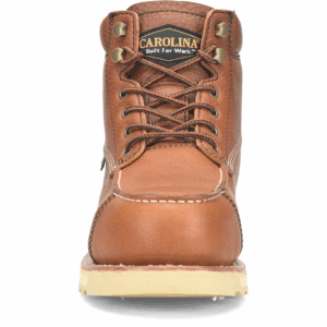 A forward-facing shot of the toe of a Carolina Staple Gun Waterproof Carbon Toe 6" Lace Up Work Boot.