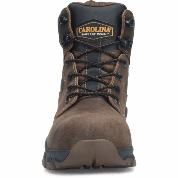 A forward-facing shot of the toe of a Carolina Subframe Composite Toe 6" Lace Up Work Boot.