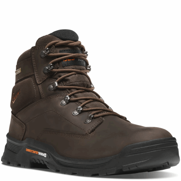 A 3/4 turned Danner Crafter 2.0 Waterproof 6" Lace Up Work Boot.