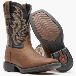 A 3/4 turned pair showing off the sole of a Durango Shyloh Little Kids' Western Boot.