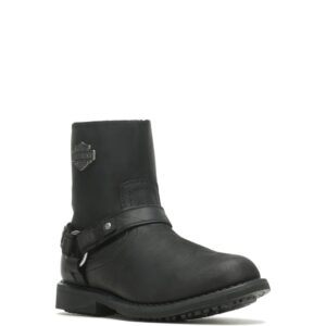 A 3/4 turned Harley Davidson Men's Scout Leather Harness Riding Motorcycle Pull-On Boot.