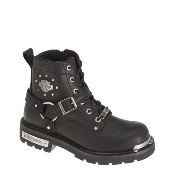 A 3/4 turned Harley Davidson Women's Becky Leather Motorcycle Lace Up Boot.