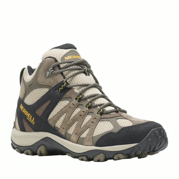 A 3/4 turned Merrell Men's Accentor 3 Mid Waterproof Hiking Boot.