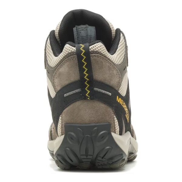 A look at the back and heel of a Merrell Men's Accentor 3 Mid Waterproof Hiking Boot.