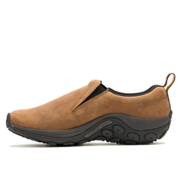 A look at the instep of a Merrell Men's Jungle Moc Nubuck Waterproof Slip-On Hiking Shoe.
