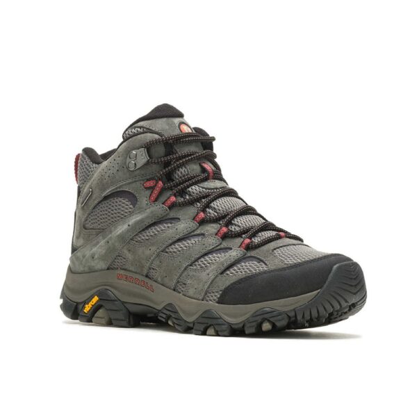 A 3/4 turned Merrell Men's Moab 3 Mid Waterproof Hiking Boot.