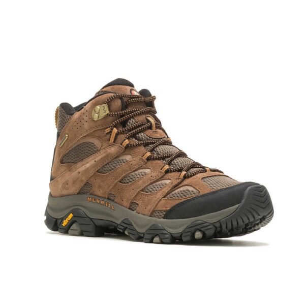 A 3/4 turned Merrell Men's Moab 3 Mid Waterproof Hiking Boot.