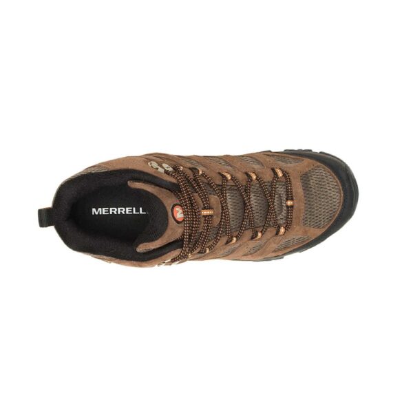A bird's eye view of the top of a Merrell Men's Moab 3 Mid Waterproof Hiking Boot.