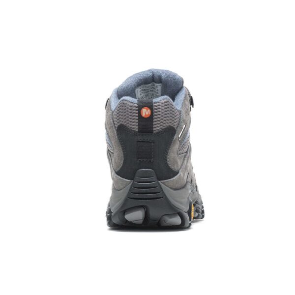 A look at the back and heel of a Merrell Women's Moab 3 Mid Waterproof Hiking Boot.