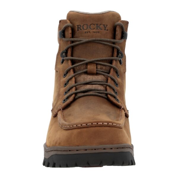 A forward-facing shot of the toe of a Rocky Outback LTE Moc Toe Hiking Boot.