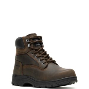 A 3/4 right turned Wolverine Men's Carlsbad Waterproof 6" Lace Up Work Boot.