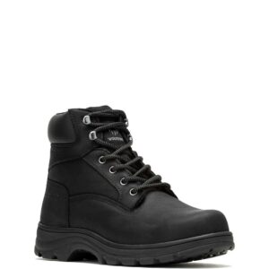 A 3/4 right turned Wolverine Men's Carlsbad Waterproof 6" Lace Up Work Boot.