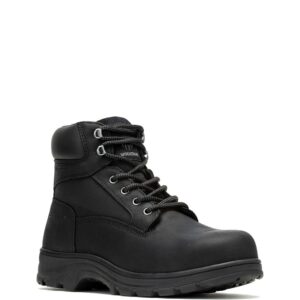A 3/4 right turned Wolverine Men's Carlsbad Waterproof 6" Steel Toe Lace Up Work Boot.