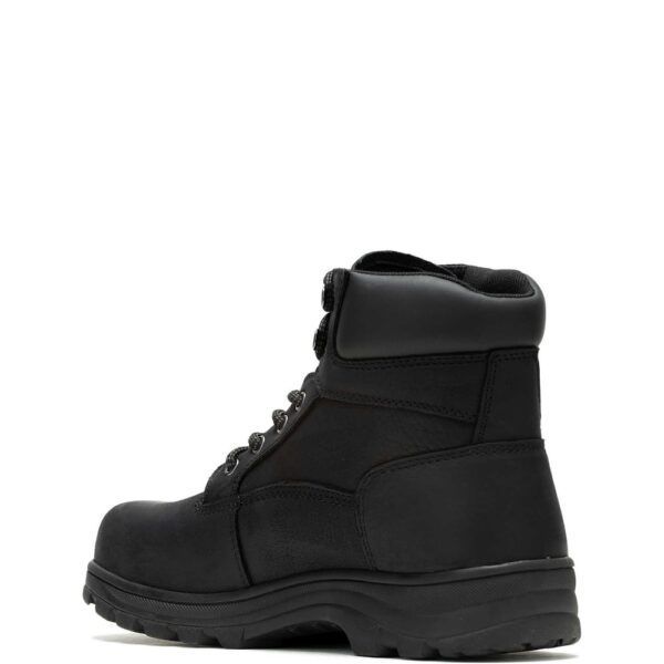 A look at the back and heel of a Wolverine Men's Carlsbad Waterproof 6" Steel Toe Lace Up Work Boot.