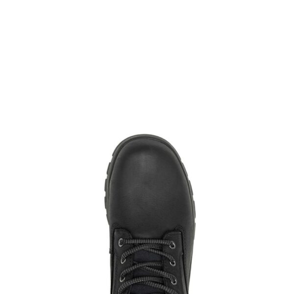 A look at the toe shape on a Wolverine Men's Carlsbad Waterproof 6" Steel Toe Lace Up Work Boot.