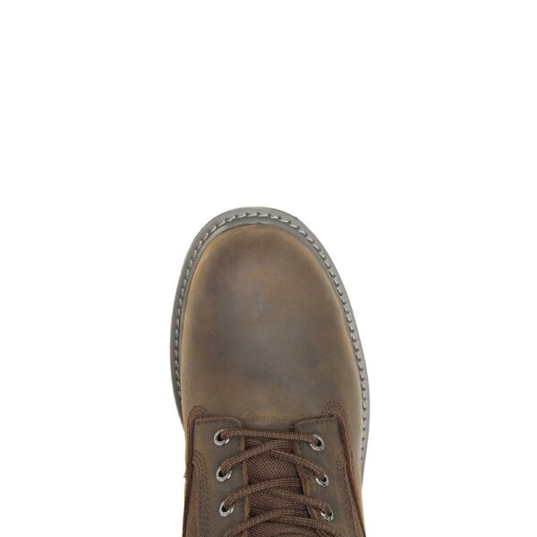 A look at the toe shape on a Wolverine Men's Floorhand Insulated 8" Steel Toe Lace Up Work Boot.
